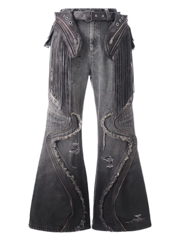 Fringe Belted Flare Cargo Pants Set