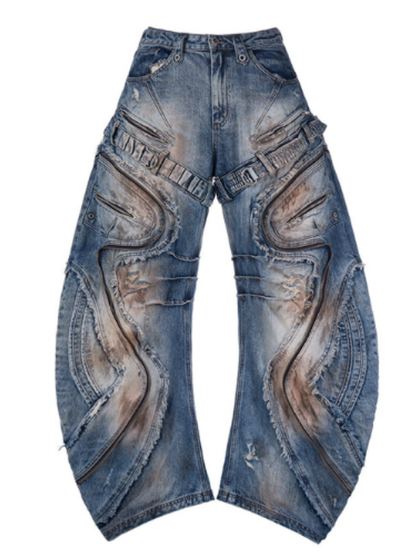Industrial Wave Washed Denim Pants