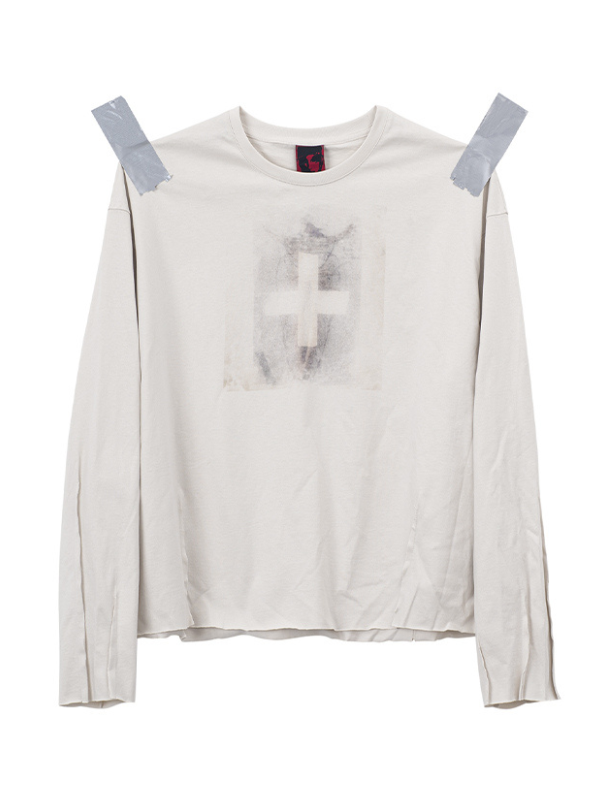 Blurry Cross Print Long Sleeve T-Shirt
