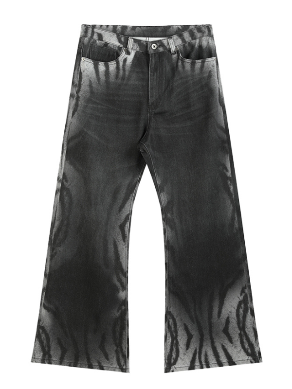 Gradient Tiger Washed Digital Print Bootcut Jeans