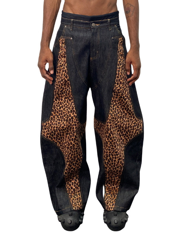 Leopard Flame Wide-Leg Denim