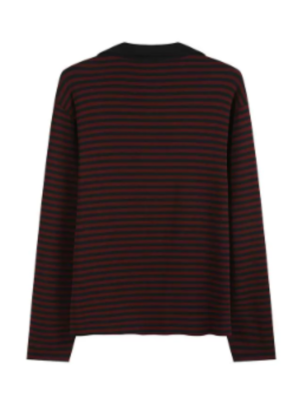 Striped Music Emblem Long Sleeve Polo Shirt