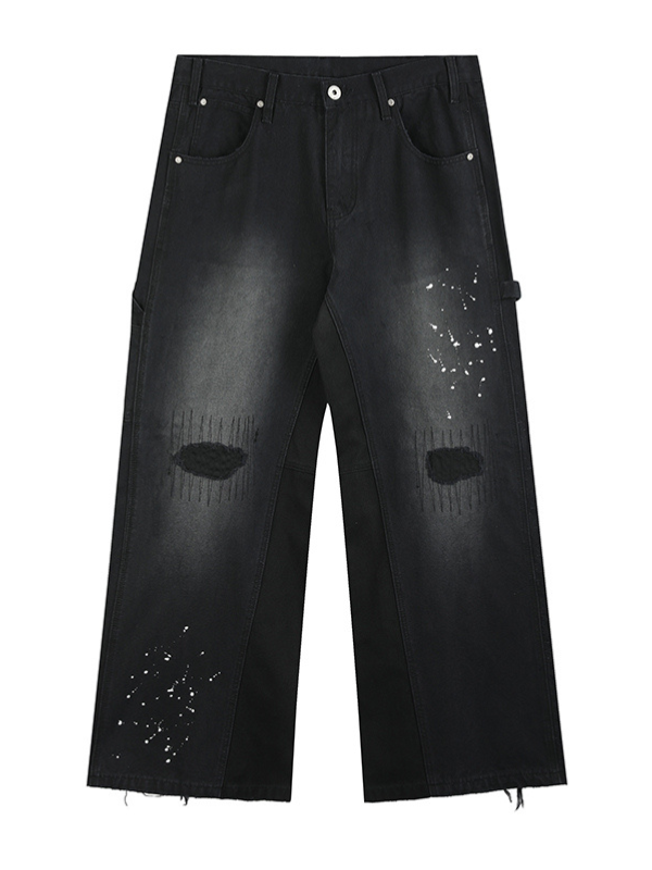 Distressed Black Wide-Leg Jeans