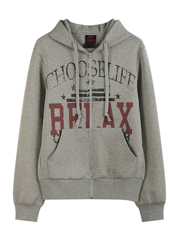Distressed Grey Full-Print Zip-Up Hoodie