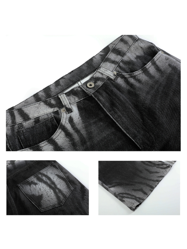 Gradient Tiger Washed Digital Print Bootcut Jeans