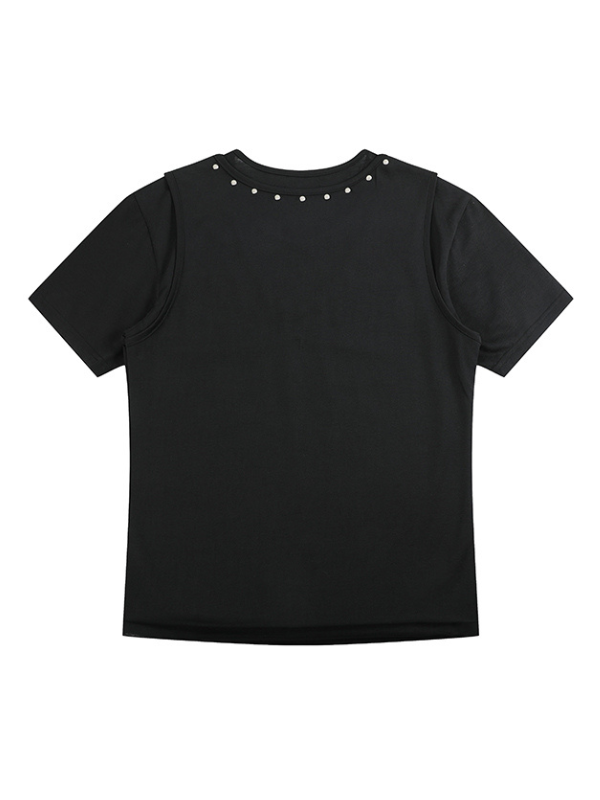 Punk Studded V-Neck Fake Layered Tee
