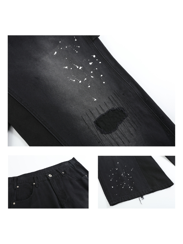Distressed Black Wide-Leg Jeans