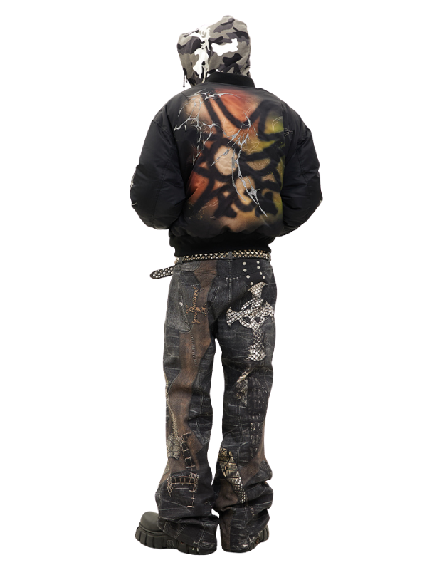 Graffiti Thorns Oversized Bomber Jacket