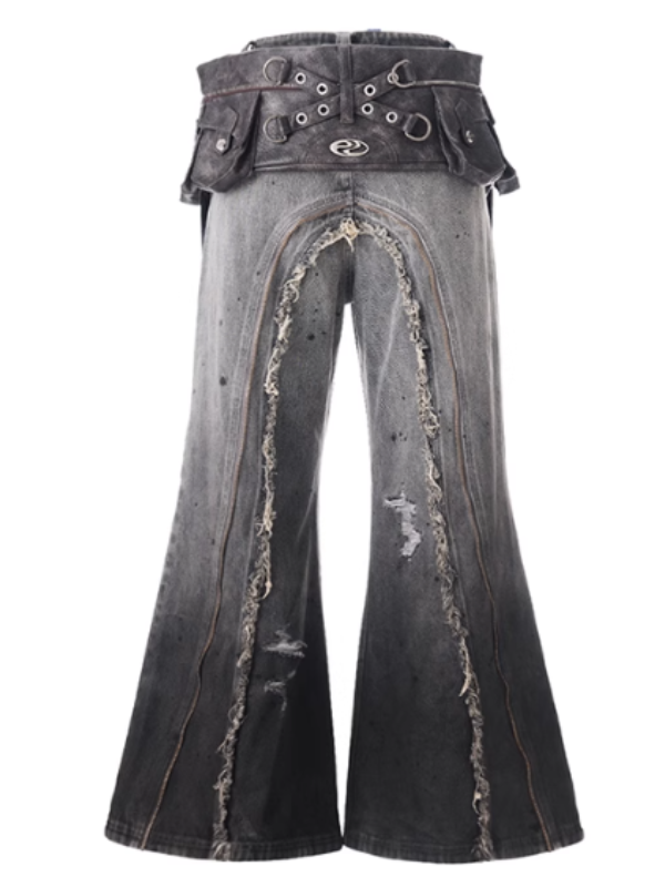 Fringe Belted Flare Cargo Pants Set
