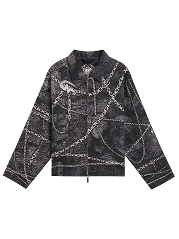 Gothic Chain Graphic Zip-Up Jacket