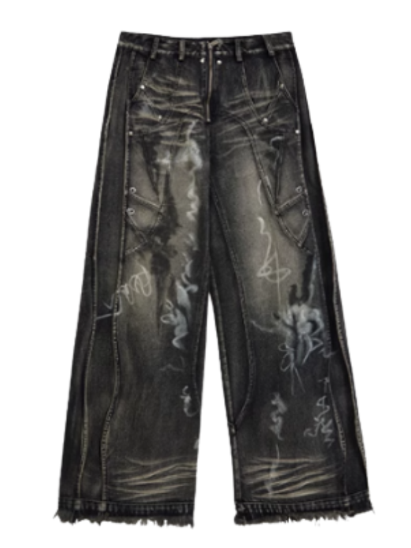Smoky Black Bleach Black Wide Jeans