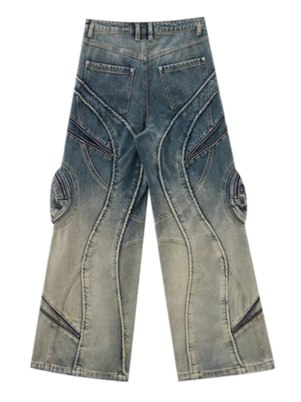 Gradient Zip-Curve Denim Pants