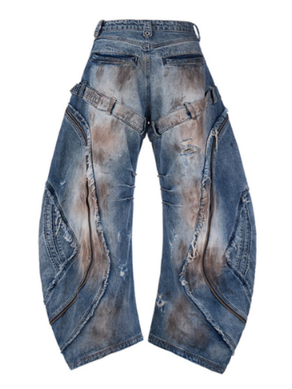 Industrial Wave Washed Denim Pants