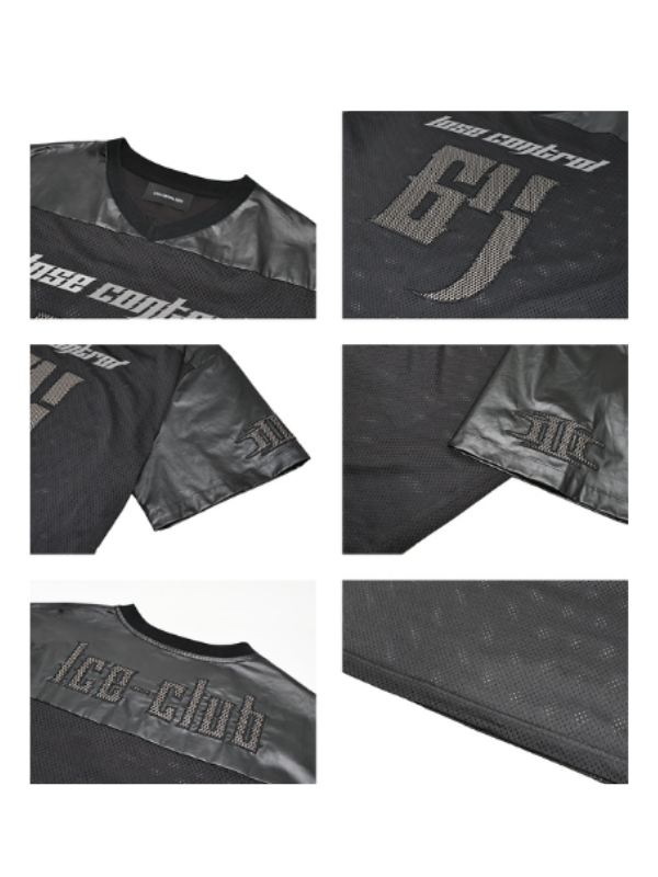 Ice-Club Oversized Mesh & Faux Leather Tshirts