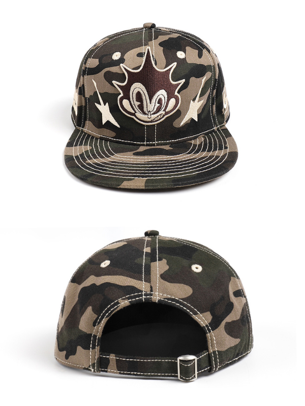 Camo Cartoon Embroidered Flat Cap