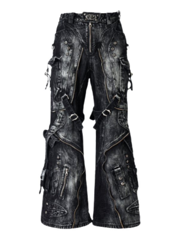 Tactical Washed Wide-Leg Jeans