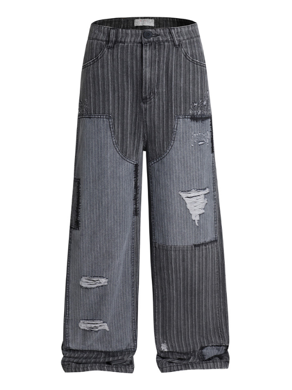 Rework Style Pinstripe Patch Wide Pants