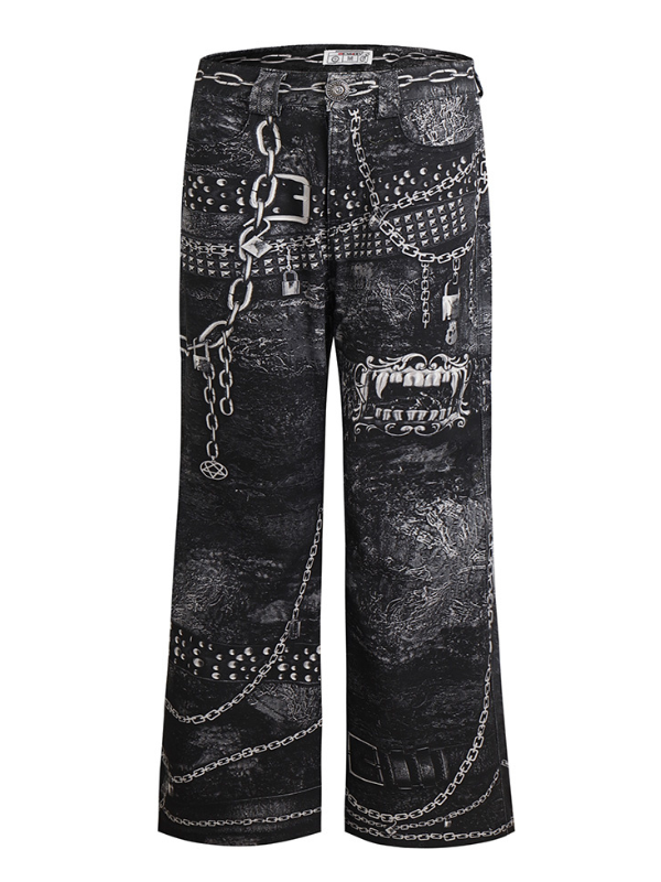 Vampire Chain Printed Wide Denim