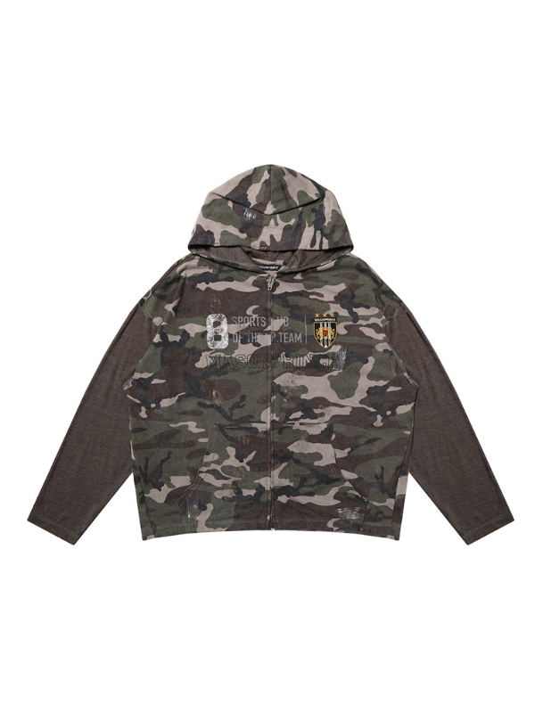 Camo Patch Vintage Zip Hoodie
