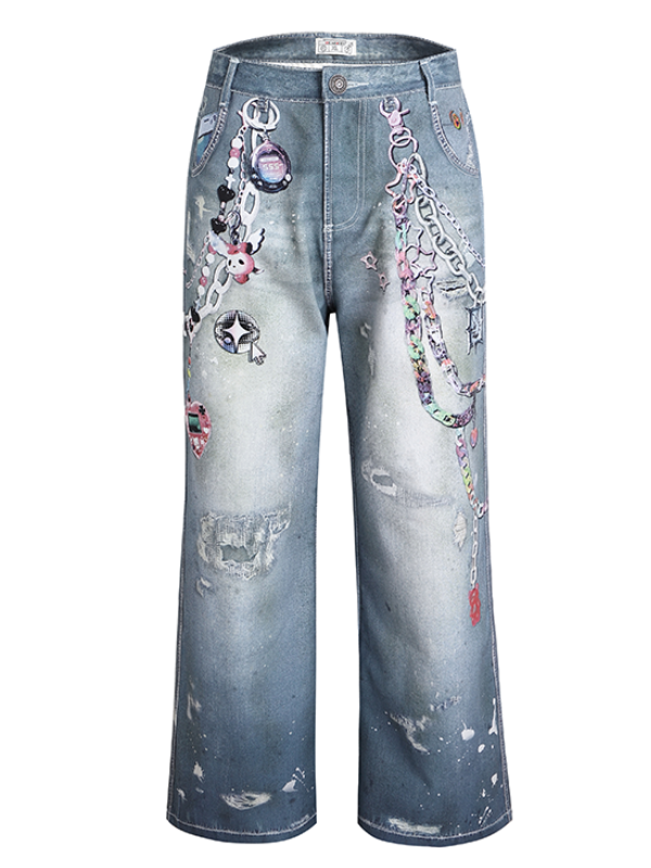 Charm Chain Graphic Wide Jeans