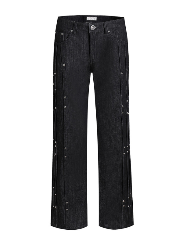 Industrial Rivet Line Wide Black Pants