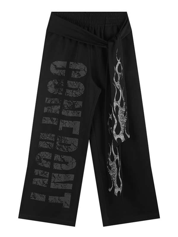 Flight Slogan Boxing Ribbon Flame Sweatpants