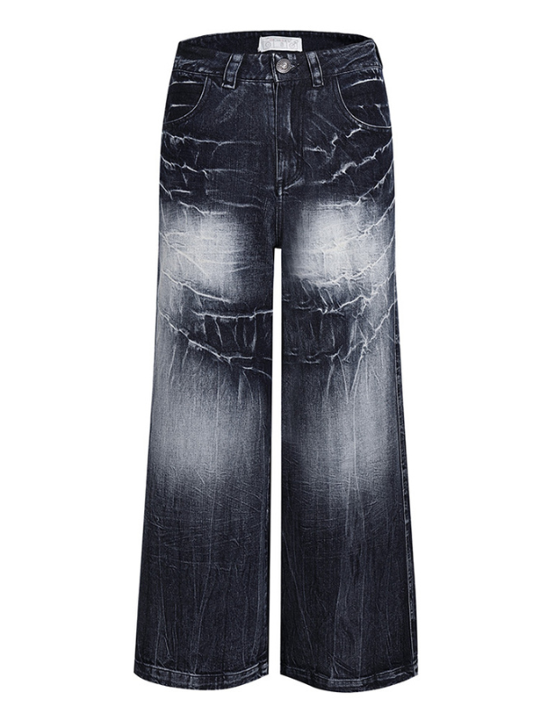 Lightning Crack Bleached Wide Denim
