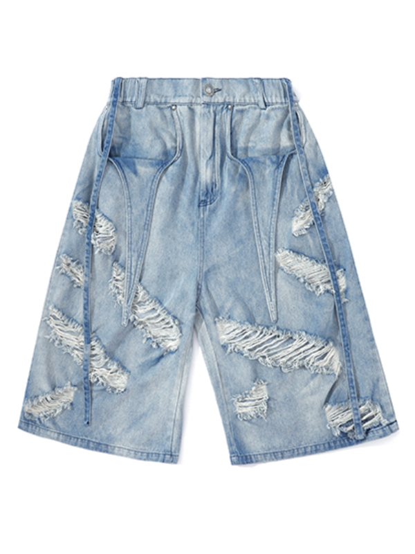 Deconstructed Strap Denim Shorts