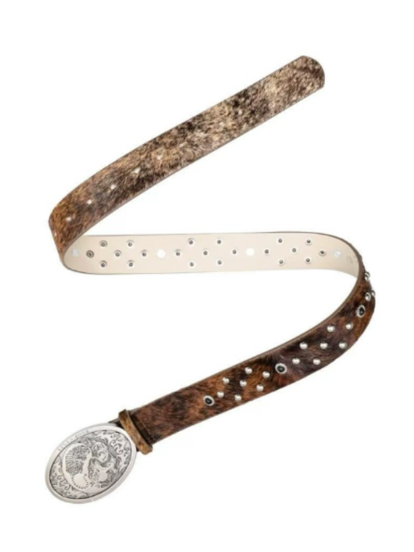 Dragon Engraved Oval Buckle Hair-on Leather Belt