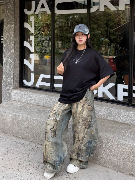 Vintage Bleach Wide Denim Pants