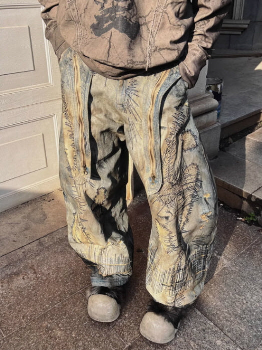 Vintage Bleach Wide Denim Pants