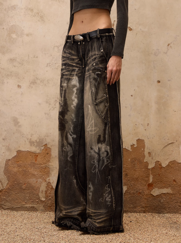 Smoky Black Bleach Black Wide Jeans