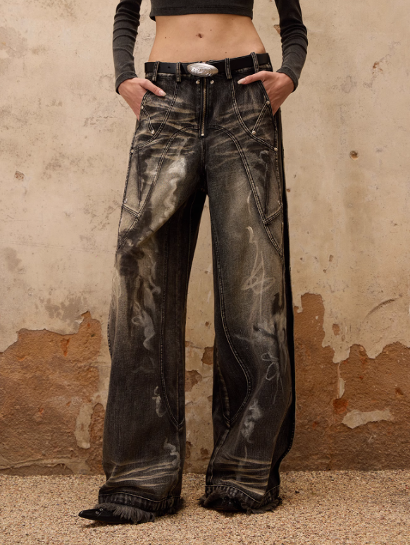 Smoky Black Bleach Black Wide Jeans