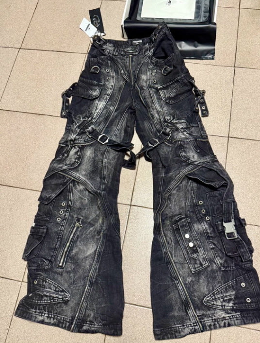 Tactical Washed Wide-Leg Jeans