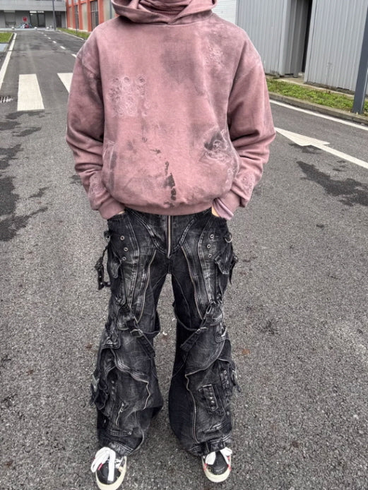 Tactical Washed Wide-Leg Jeans