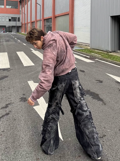 Tactical Washed Wide-Leg Jeans