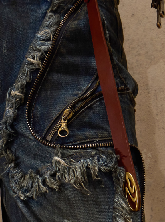 Distressed Multi-Zip Denim Pants