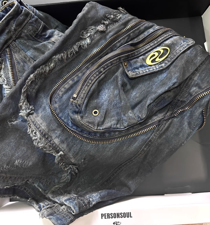 Distressed Multi-Zip Denim Pants