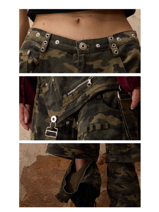 Convertible Camo Wide-Leg Pants