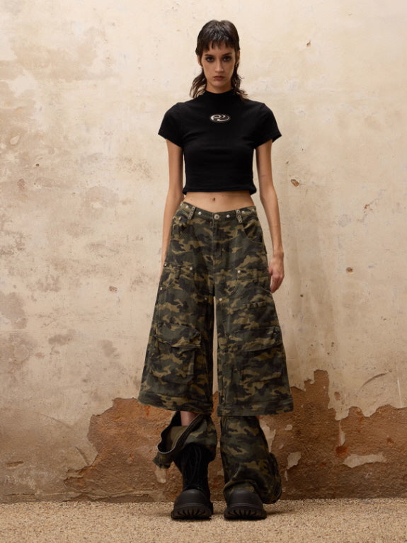 Convertible Camo Wide-Leg Pants