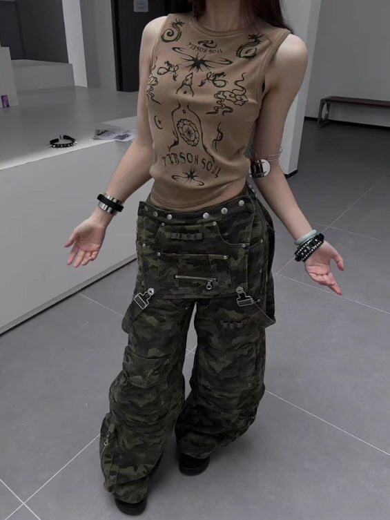 Convertible Camo Wide-Leg Pants