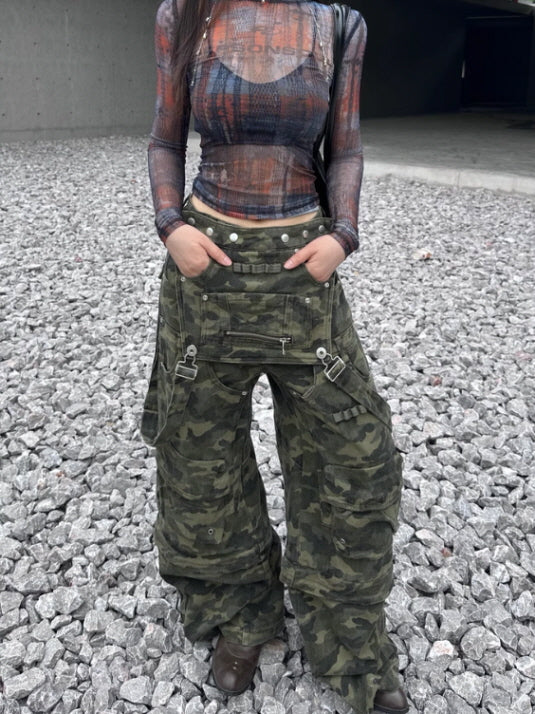 Convertible Camo Wide-Leg Pants