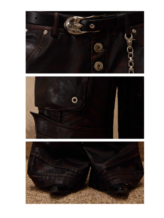 Vintage Faux Leather Cargo Pants
