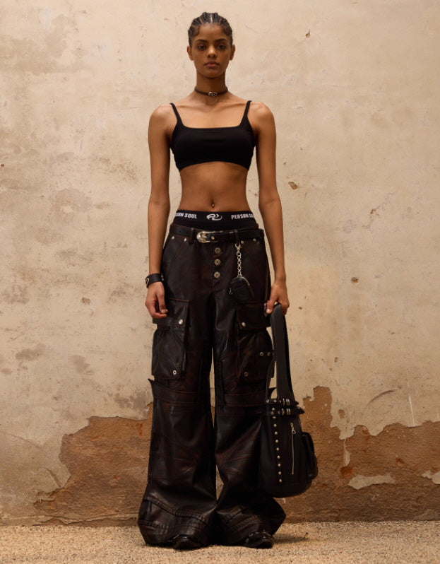 Vintage Faux Leather Cargo Pants