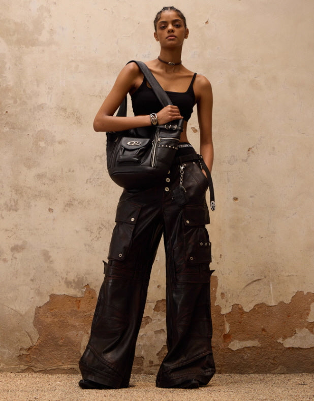 Vintage Faux Leather Cargo Pants