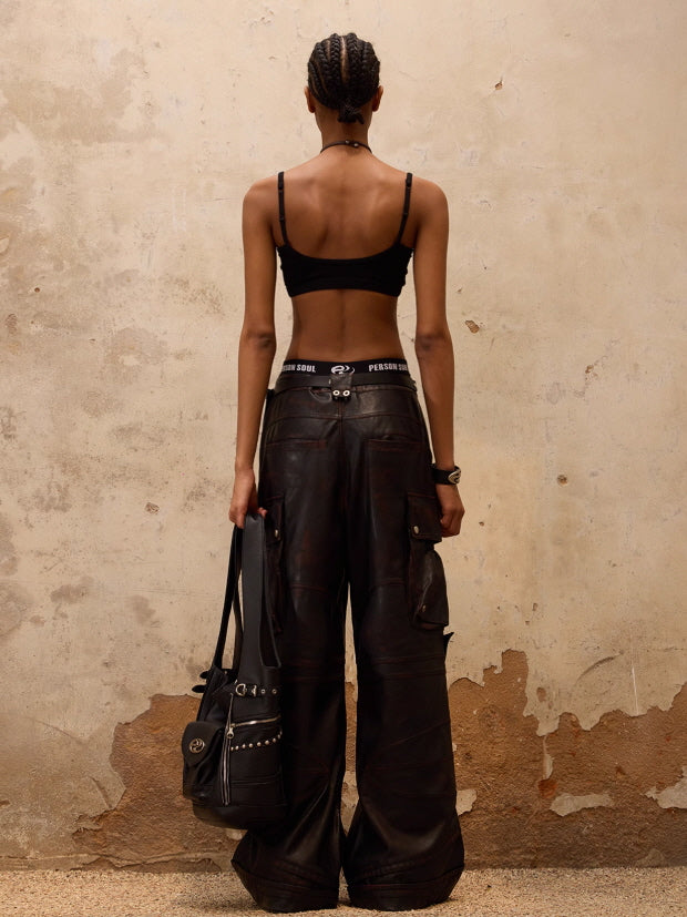 Vintage Faux Leather Cargo Pants