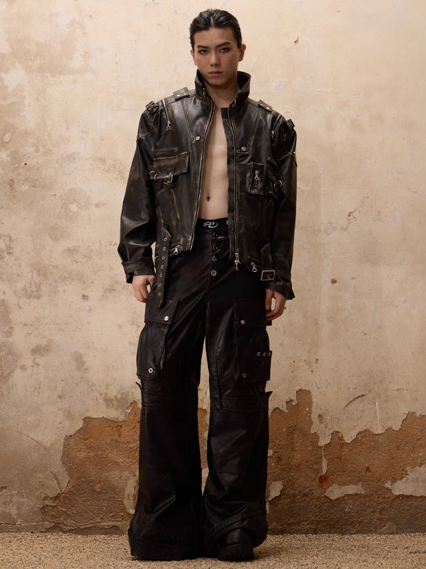 Vintage Faux Leather Cargo Pants