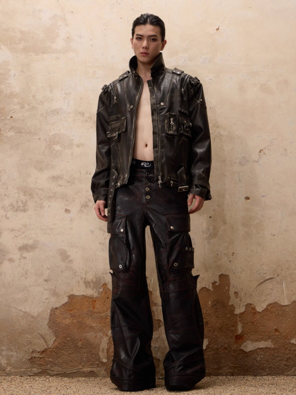 Vintage Faux Leather Cargo Pants