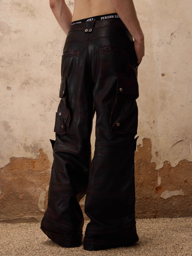Vintage Faux Leather Cargo Pants