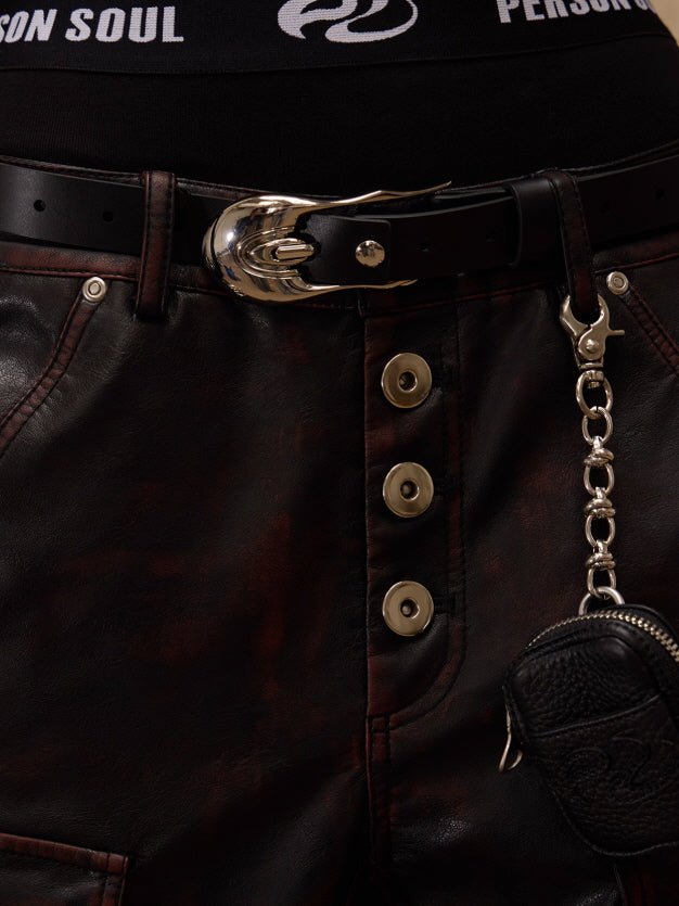 Vintage Faux Leather Cargo Pants